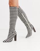 Asos Design Coral Heeled Knee High Boots In Houndstooth Check
