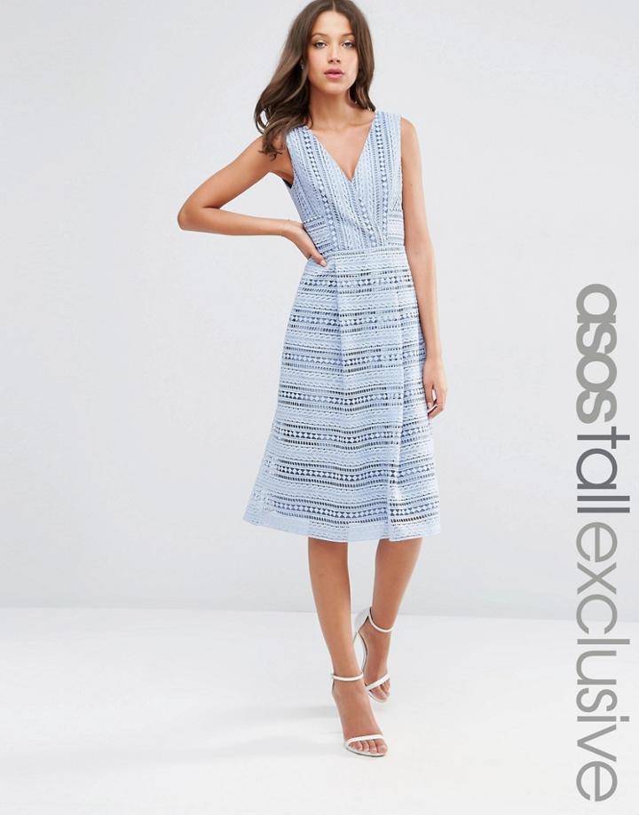 Asos Tall Midi Prom Dress In Lace - Blue