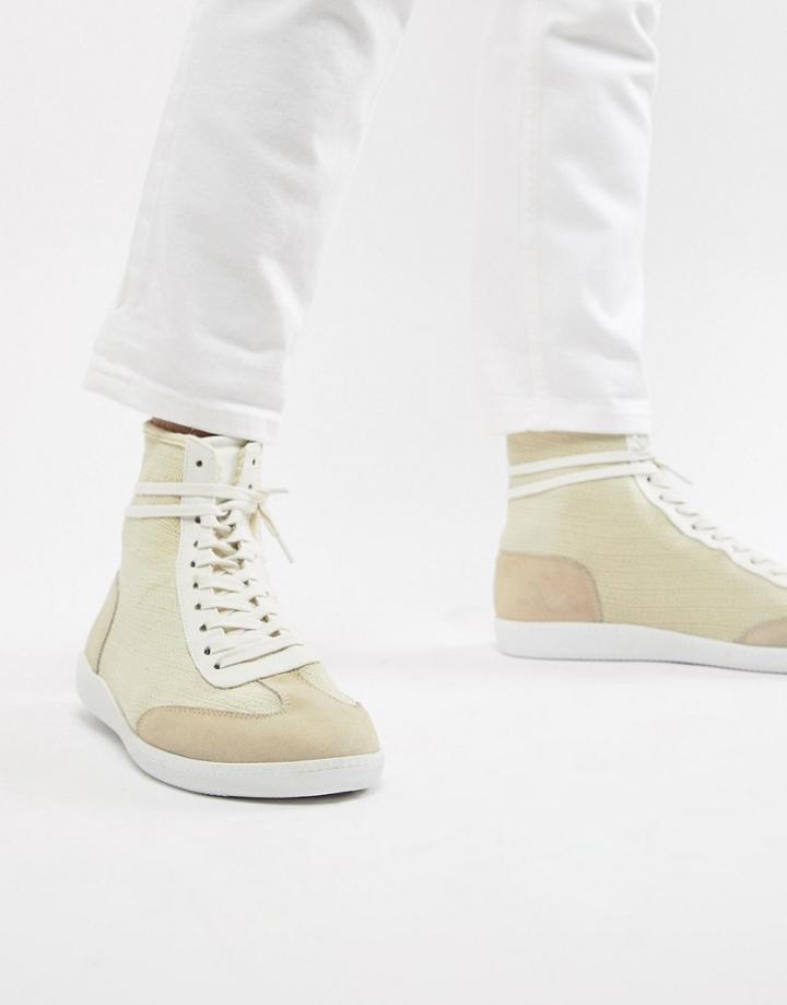 Asos Design High Top Sneakers In Off White Knit - Cream