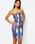 Wow Couture Bandeau Bandage Dress - Purple Multi Print