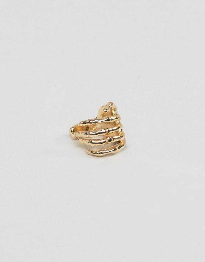 Asos Skeleton Hand Ear Cuff In Gold - Gold