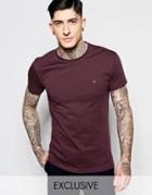 Farah T-shirt With F Logo In Slim Fit In Bordeaux Exclusive - Red