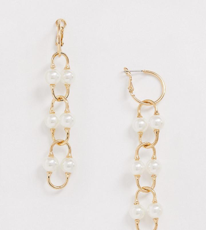 Reclaimed Vintage Inspired Chain Drop Earring With Pearl - Gold