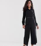 Asos Design Tall Shirt Jumpsuit With Self Belt And Culotte Leg - Black