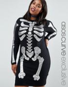 Asos Curve Halloween Foil Skeleton Bodycon Dress - Black