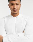 Asos Design Knitted Wide Rib Polo Neck Sweater In White-green