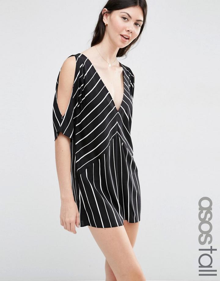 Asos Tall Stripe Cold Shoulder Romper - Multi