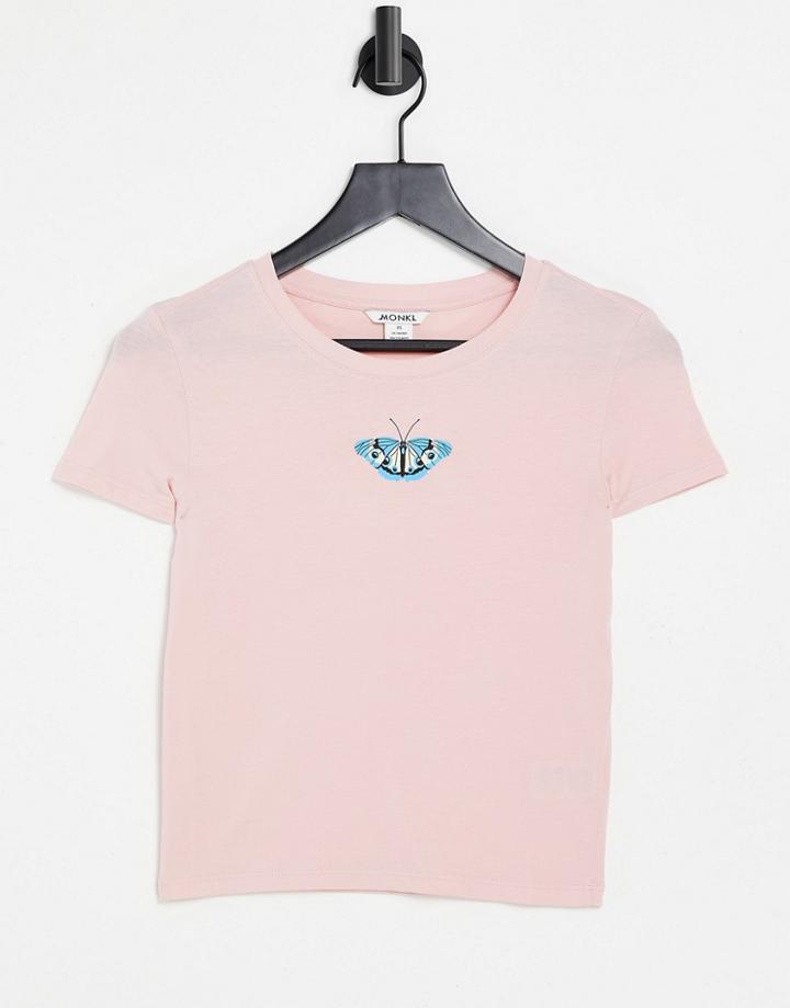 Monki Molly Organic Cotton Butterfly Print 90's T-shirt In Pink