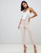 Asos Design Slim Pants With Button Pocket Detail-pink