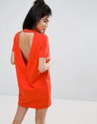 Asos Open Back T-shirt Dress With V Back - Orange