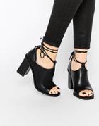 Truffle Collection Bexley Tie Block Heeled Sandals - Black Pu