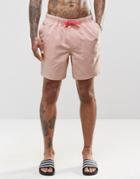 Asos Mid Length Swim Shorts In Pastel Pink With Neon Drawcord - Pink