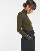 Asos Design Gold Button Cuff Roll Neck-green