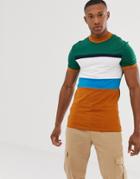 Asos Design Organic Muscle T-shirt With Stretch And Color Block In Green
