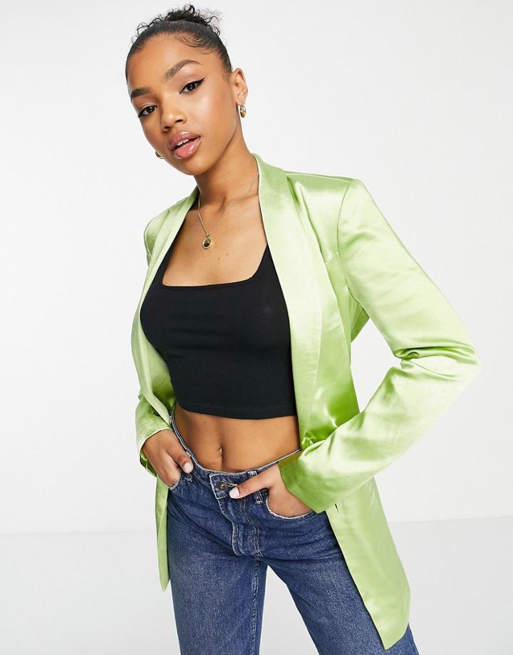 Miss Selfridge Satin Tie Waist Blazer In Green