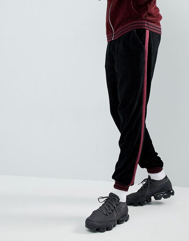 Asos Knitted Two-piece Chenille Sweatpants With Stripe In Burgundy-multi