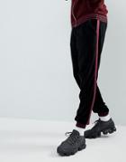 Asos Knitted Two-piece Chenille Sweatpants With Stripe In Burgundy-multi