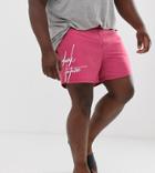 Asos Dark Future Plus Swim Short In Pink With Branding Short Length - Pink