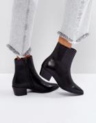 Pieces Pointed Leather Ankle Boots - Black