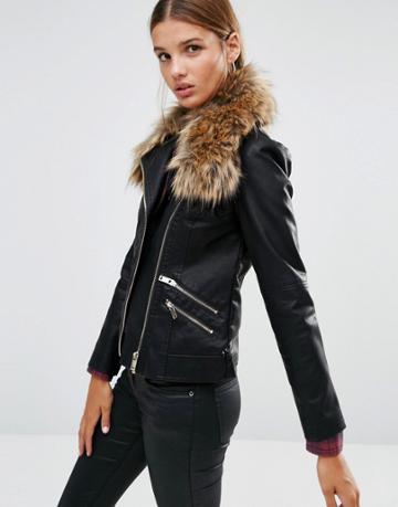 New Look Leather Look Biker Jacket - Black