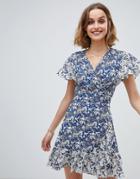 Ba & Sh Floral Printed Wrap Dress - Blue