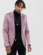 Asos Design Skinny Tuxedo Blazer In High Shine Satin And Tonal Lapel - Purple