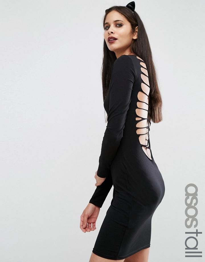 Asos Tall Halloween Skeleton Cut Out Back Mini Dress - Black