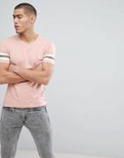 Only & Sons T-shirt With Stripe Sleeve Detail - Pink