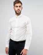 Noose & Monkey Skinny Shirt With Gold Spot And Collar Bar - White