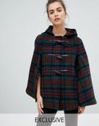 Gloverall Exclusive Cape Duffle In Plaid - Navy