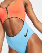 Nike Swimming Color Block Cut Out Swimsuit In Red And Teal