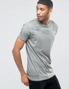 Asos Longline T-shirt With Internal Taping And Oil Wash In Khaki - Oil Wash Green