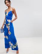 Ted Baker Wide Leg Jumpsuit In Harmony Floral Print - Blue