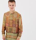 Asos Design Tall Regular Fit Paisley Border Print Shirt With Grandad Collar-brown