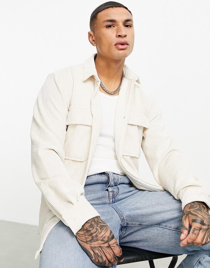 Topman Relaxed Cord Shirt In Off White