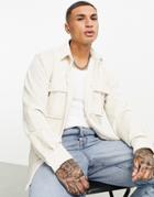 Topman Relaxed Cord Shirt In Off White