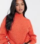 Vero Moda Petite Sweater With Balloon Sleeves In Coral-red