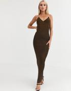 Asos Design Metalic Knit Maxi Dress-gold