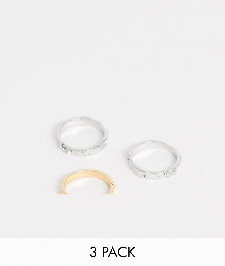 Designb Silver & Gold Rough Cut Band Ring In 3 Pack