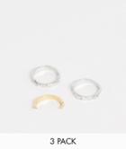Designb Silver & Gold Rough Cut Band Ring In 3 Pack