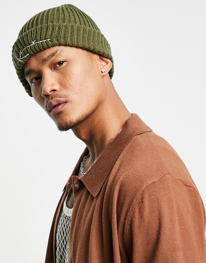 Karl Kani Signature Fisherman Beanie In Dark Green
