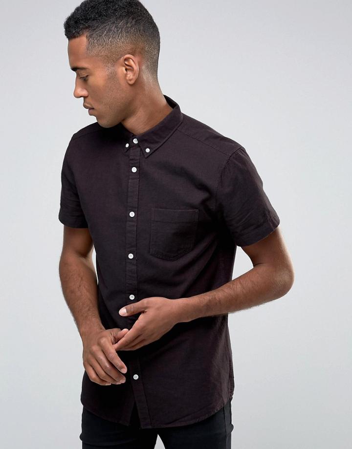 New Look Short Sleeve Shirt In Burgundy In Regular Fit - Red
