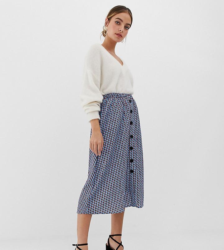 Y.a.s Petite Geo Print Button Through Skirt - Blue