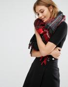 Pieces Brushed Oversized Check Scarf In Red - Multi