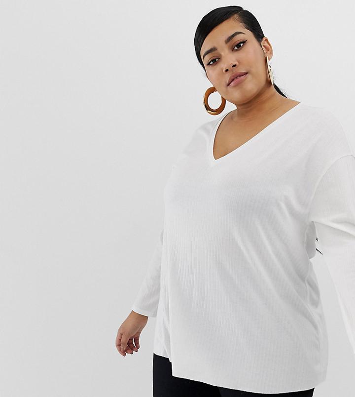 Asos Design Curve Oversized Tunic With V-neck In White - White