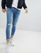 Kings Will Dream Muscle Fit Jeans With Distressing In Light Wash - Blue