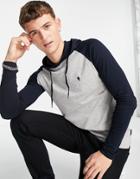 French Connection Raglan Long Sleeve Top With Hood In Light Gray & Navy-grey