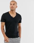 Asos Design Organic T-shirt With Deep V Neck In Black