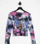 Asos Design Curve Cropped Long Sleeve T-shirt In Tie-dye With Tattoo Front Print-multi