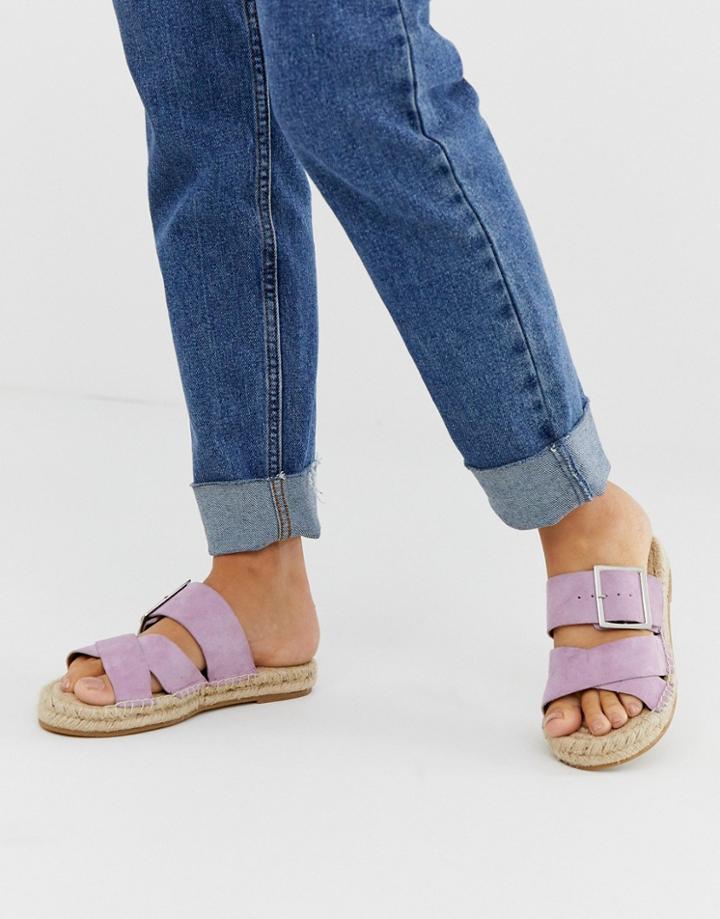 Asos Design Jazz Leather Buckle Espadrille Slider In Lilac - Purple